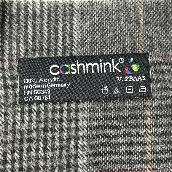 New Cashmink V Fraas Soft Acrylic Scarf Plaid Check Gray Fringe - Picture 4 of 6